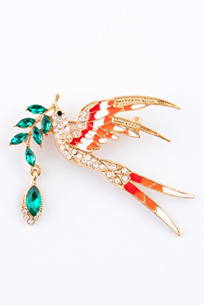 Sortie Aksesuar Kırlangıç Kuş ve Yaprak Figürlü Zirkon Taşlı Broş