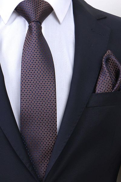Esgue Handmade 7.5 cm Brown Navy Blue Handkerchief Tie