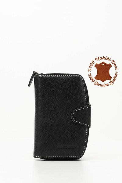 GÖNDERİ(R) Genuine Leather Black and Anthracite Women's Wallet - 06518
