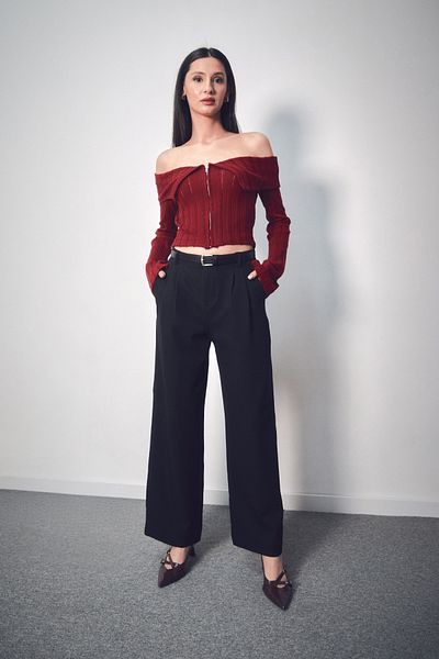 Fulla Moda Belted Pocket Fabric Trousers