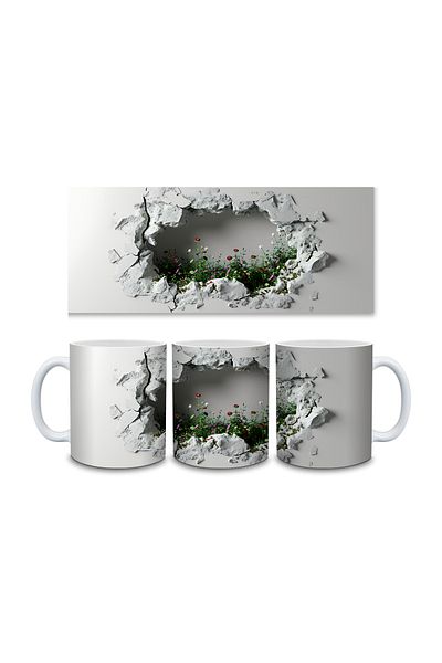 Evion 3D Porcelain Mug with Roses in the Wall - Gift Mug - Printed Mug