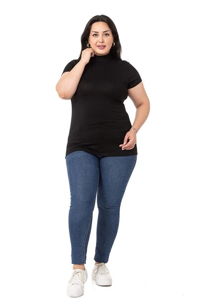 DISENTIS MODEST Large Size Half Fisherman Short Sleeve Viscose Black Body