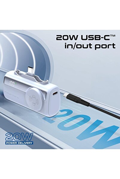 Promate PowerUp-Trio 5000mAh Mini Power Bank with 20W USB-C & 12W Lightning, LED Display (Blue)