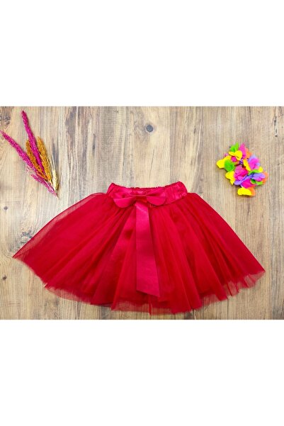 Trendy Mall Κοριτσίστικη Κόκκινη Φούστα Τούτου με Φιόγκο