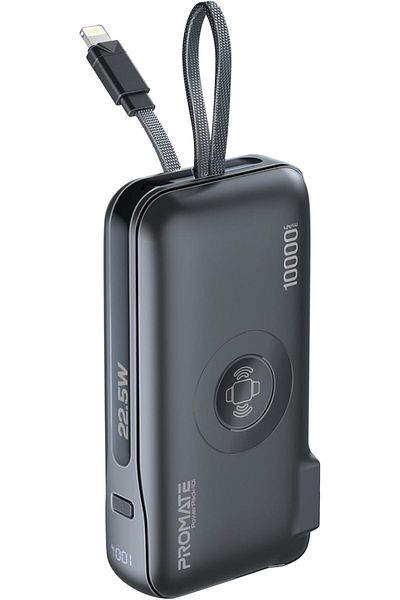 Promate Ultra-Compact Wall Charging Power Bank 10000 mAH, Apple Watch Wireless Charger, Built-In Lig