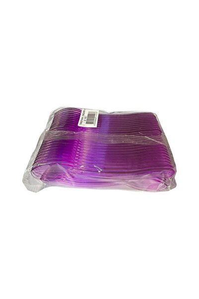 omeyva Plastik Şeffaf Mor Sup Kaşık - Tatlı Dondurma Kaşığı - 12.5 Cm. - 50 A...