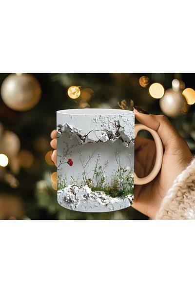 Evion 3D Porcelain Mug with Roses in the Wall - Gift Mug - Printed Mug