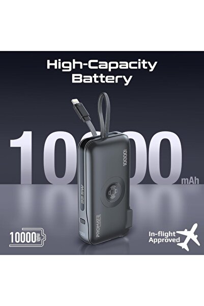 Promate PowerPack-10i 10000mAh Power Bank with Wireless Apple Watch Charger & Built-in Lightning Cab