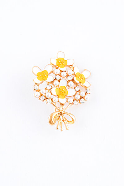 Sortie Aksesuar Papatya Çiçek Demet Figürlü İncili Zirkon Taşlı Broş