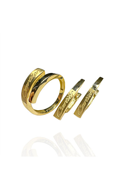 Altın Nesil Tuana Kartier Model 14 Ayar Altın Küpe Yüzük Set