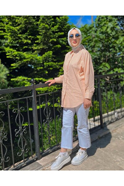 Gökkuşağı Model Lüx Kalite Taş Baskılı Çizgili Gömlek