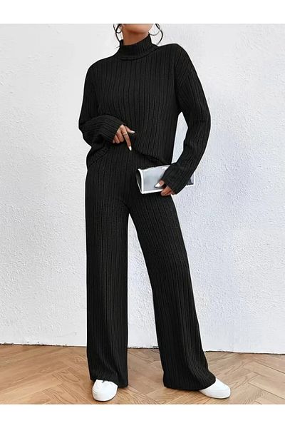 Moka Shopin Mokashopin Women's Long Sleeve Turtleneck Hooded Blouse and Pants Double Suit