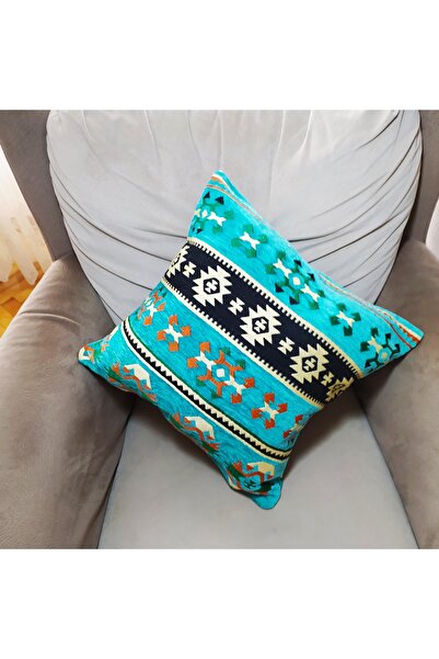 Butik Renkli Etnik Kilim  Desen Fermuarlı Yastık Kılıfı Kırlent Kılıfı Koltuk...