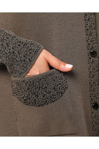 Laden Large Size Women's Glitter Detailed Long Mother Soft Medium Thick Special Knitwear Mink Cardigan
