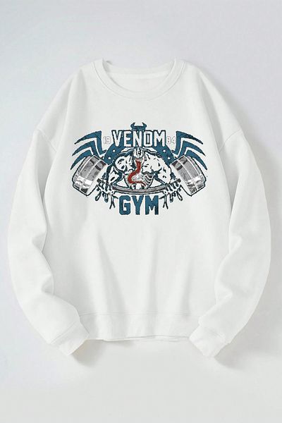 THEWERT Venom 1984 Gym Printed Women'S/Men's White Crew Neck Cotton Sweatshirt