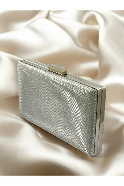 Wedding Fashion Gümüş Gri Lame Renk Abiye Çanta Lazer 2026 Özel Seri Desenli ...