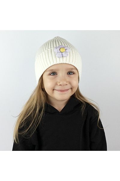 woodycord Lilac Corded Knitwear Children's Beret - Fluffy Floral Pattern