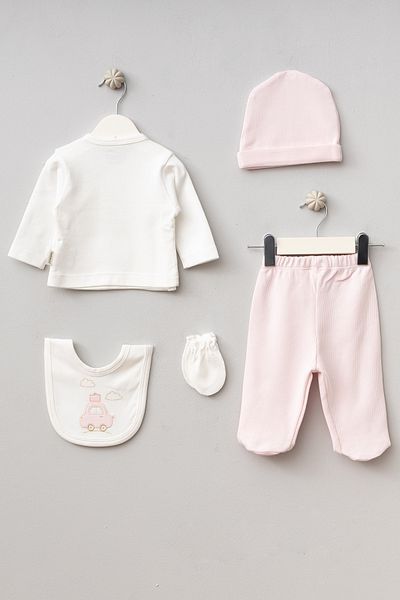 Bebitof Cloudy Car Patterned 5 Piece Newborn Hospital Discharge Bodysuit Set