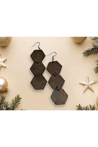 bitangosu Triple Hexagonal Wooden Earrings – a Graceful Touch of Geometric Courage