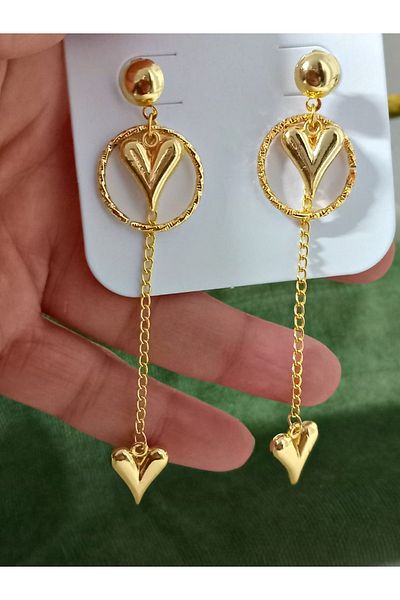 mos&more Gold Heart Dangle Long Stylish Earrings