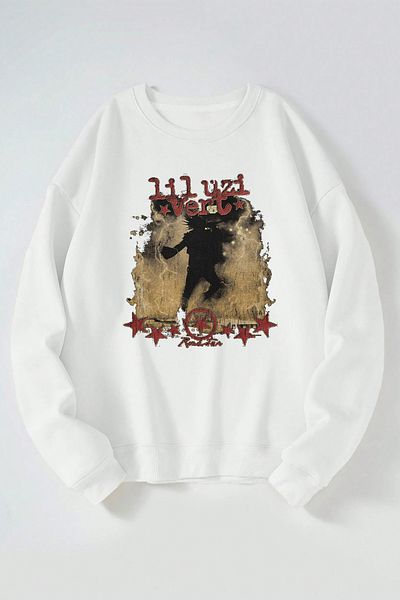 THEWERT Lil Uzi Vert Printed Women'S/Men's White Crew Neck Cotton Sweatshirt