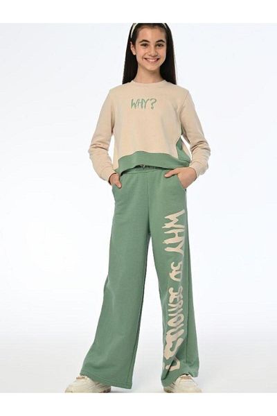 Marions Set de pantaloni de trening pentru fete Why Written, cu capse pe laterale