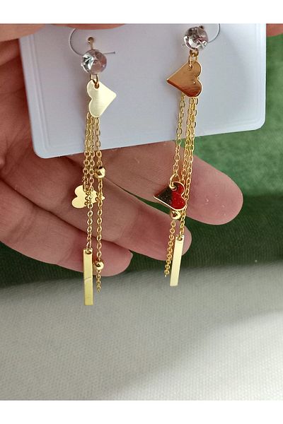 mos&more Gold Heart Dangle Long Stylish Earrings