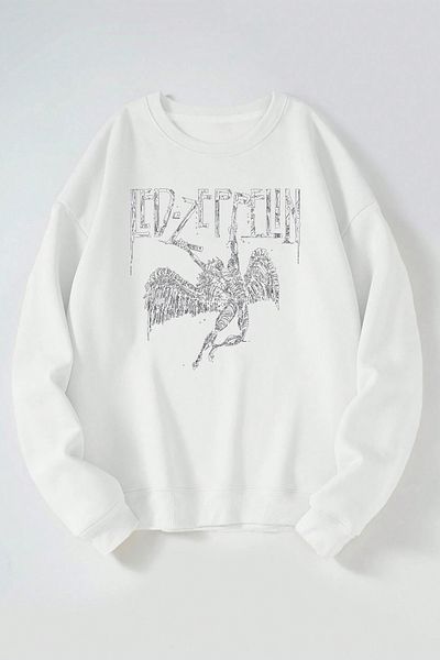 THEWERT Βαμβακερό φούτερ Led Zeppelin Angel με στάμπα γυναικεία/ανδρική λευκή λαιμόκοψη