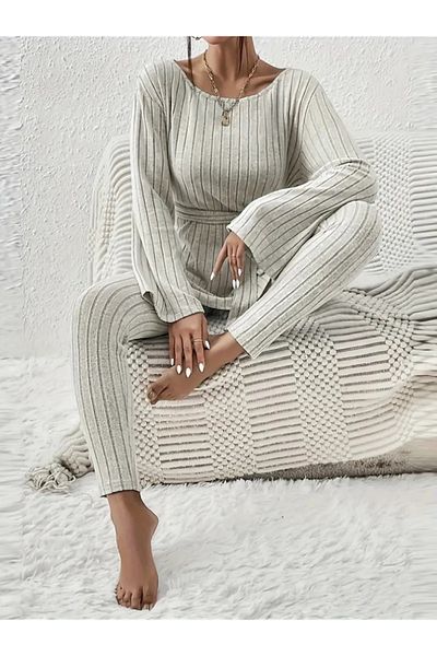 Moka Shopin Mokashopin Women's Long Sleeve - One Shoulder Belted Camisole Blouse and Leggings Pants