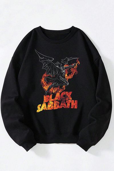 THEWERT Black Sabbath Devil Printed Women/Men Black Crew Neck Cotton Sweatshirt