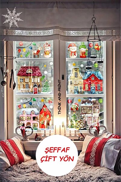 Think And Print Yılbaşı Temalı Karlı Şehir, Evler Kardan Adam Christmas Çift ...