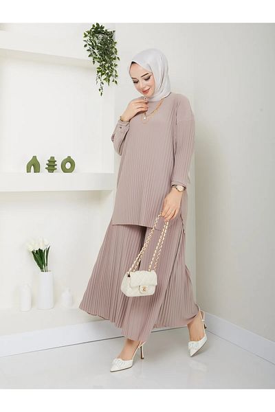 MÇmoda γυναικείο παντελόνι με πλισέ κάτω και επάνω συνδυασμός Sandy καλοκαιρινό κοστούμι