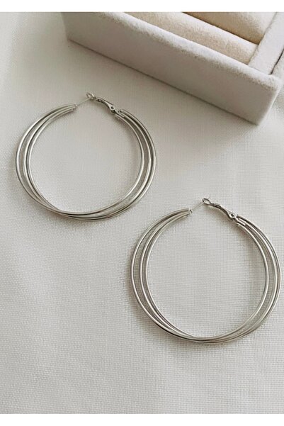 VNS Accessories İthal Üçlü Görünüm Büyük Halka Küpe (6 cm)