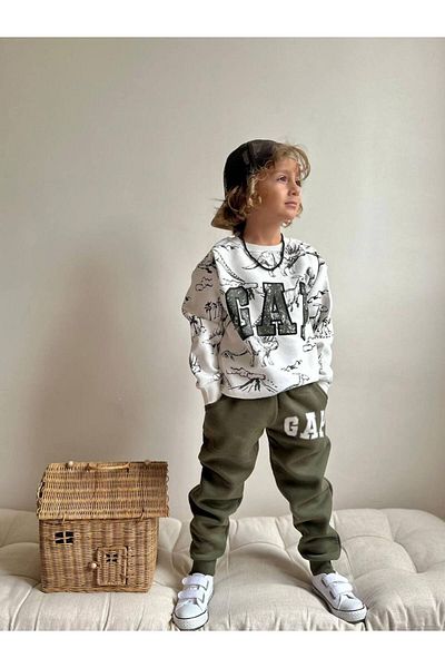 YİGİT BUTİK Dinoszaurusz mintás hosszú ujjú fiú öltöny
