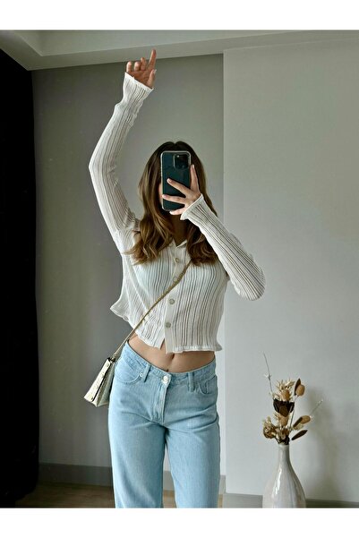 FEMİAS ECRU POLO COLLAR BUTTONED CARDIGAN