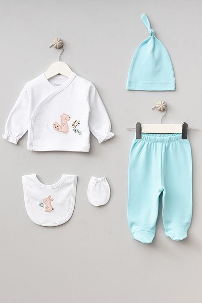 Bebitof Cute Squirrel Patterned 5 Piece Newborn Hospital Discharge Bodysuit Set