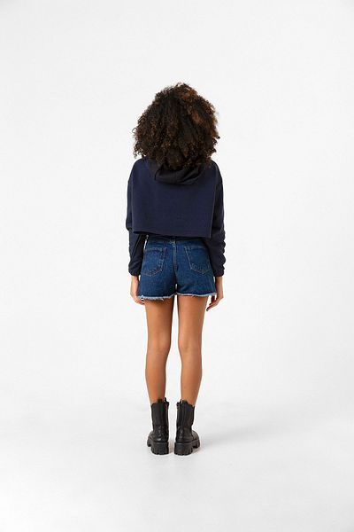 Tshirthane Navy Blue Android Barcode - Women's Crop Hoodie