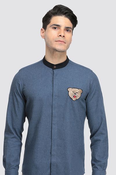 Twn Μπλε πουκάμισο Dobby Slim Fit