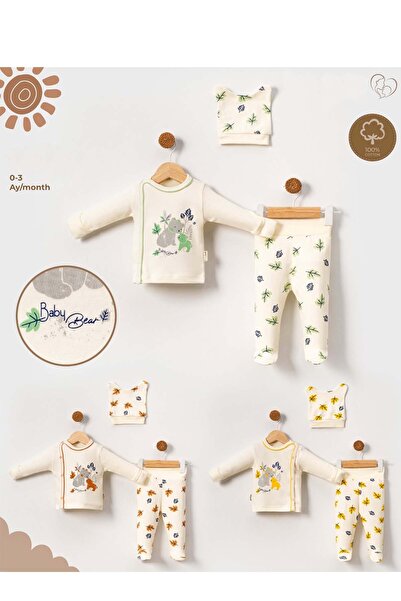 MYZİ STORE Bear Figured Newborn Baby Outfit Hospital Release Organic 100% Cotton