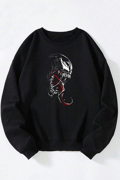 THEWERT Venom Language Printed Women'S/Men's Black Crew Neck Cotton Sweatshirt