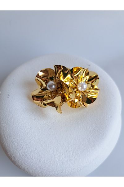 BHR AKSESUAR Gold Pearl Flower Earrings