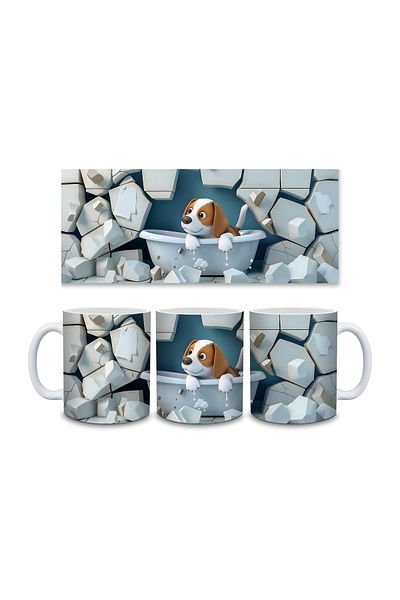 Evion Dog in a Tub 3D Porcelain Mug - Gift Mug - Printed Mug