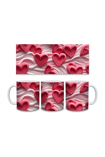 Evion Heart Pastel 3D Design Porcelain Mug - Gift Mug - Printed Mug