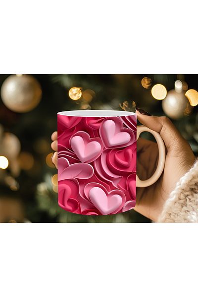 Evion Heart Pastel 3D Design Porcelain Mug - Gift Mug - Printed Mug
