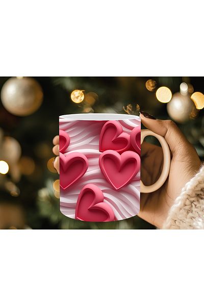 Evion Heart Pastel 3D Design Porcelain Mug - Gift Mug - Printed Mug