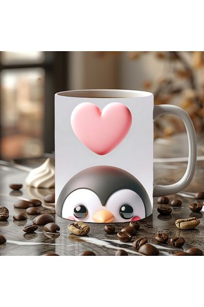 Evion Cute Animals with Hearts 3D Porcelain Mug Mug - Gift Mug - Printed Mug
