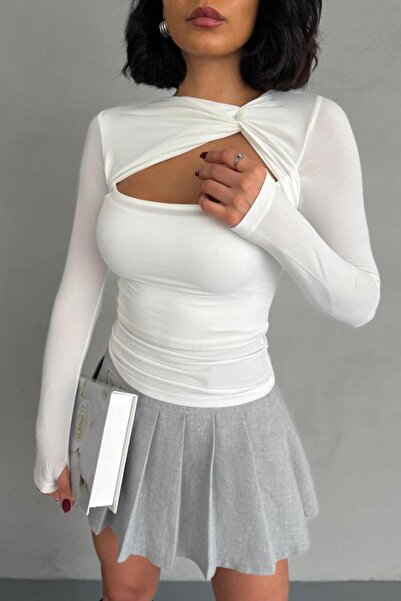 ZISHAN Auger Detail Χαμηλή κοπή από ύφασμα αμμώδη γυναικεία μπλούζα 070