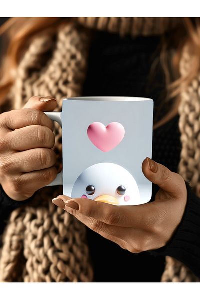 Evion Cute Animals with Hearts 3D Porcelain Mug Mug - Gift Mug - Printed Mug