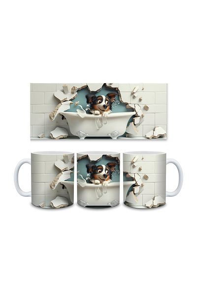 Evion Dog in a Tub 3D Porcelain Mug - Gift Mug - Printed Mug