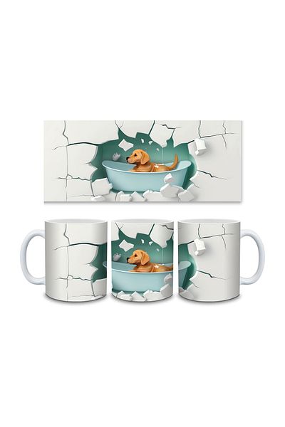 Evion Dog in a Tub 3D Porcelain Mug - Gift Mug - Printed Mug
